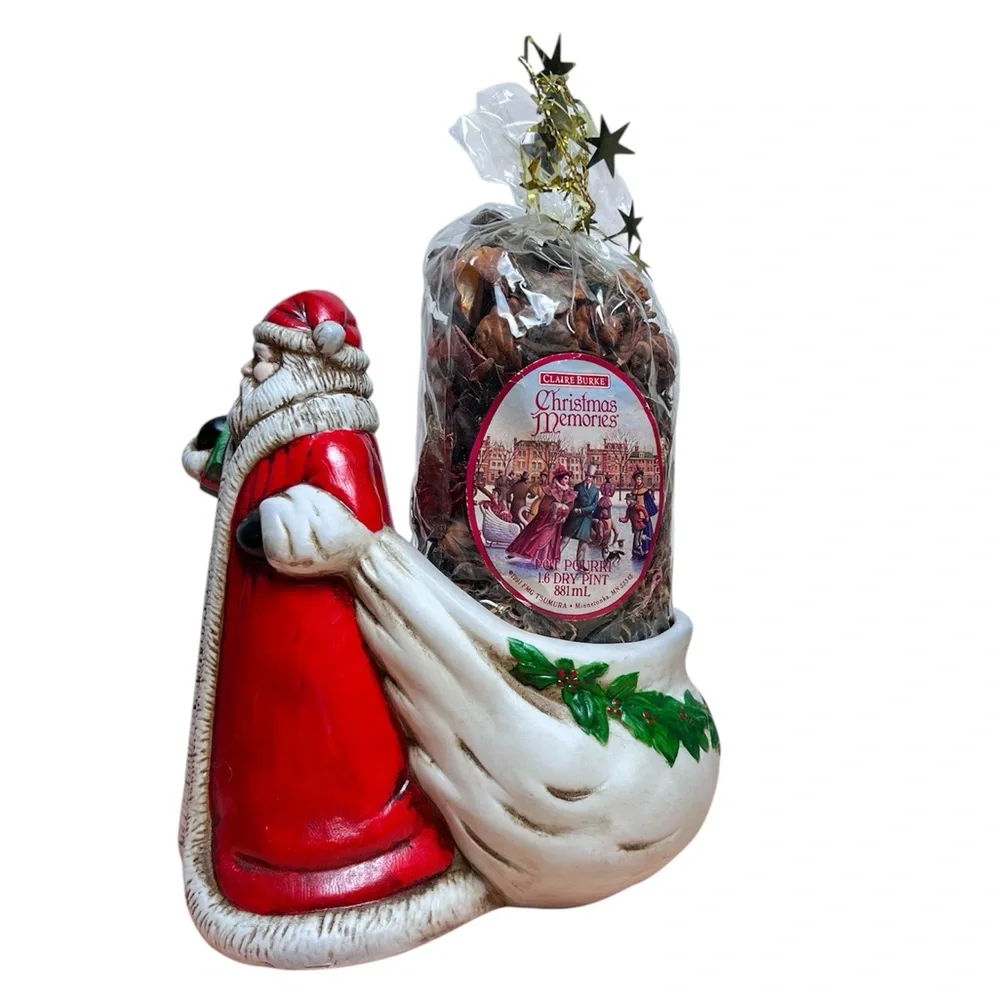 Vintage 1991 Claire Burke Ceramic Santa Claus Potpourri Holder Holiday Christmas